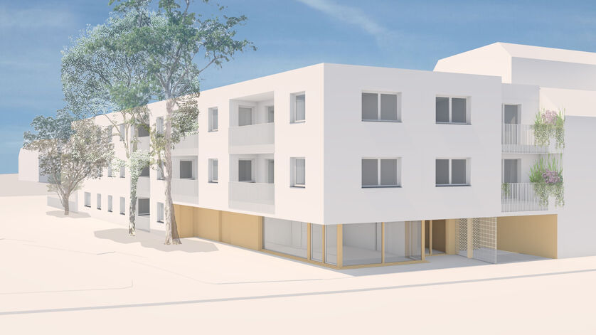 Visualisierung eines Wohnprojekts in der Aspernstraße 134 mit weißer Fassade