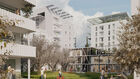 Visualisierung eines Wohnprojekts mit weißer Fassade